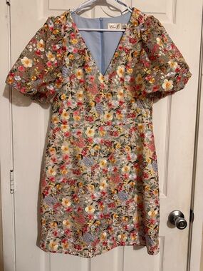 Eliza J Floral Puff-Sleeve Mini Dress